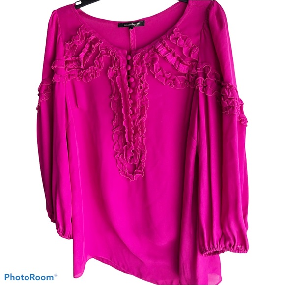 Nanette Lepore Silk Long Hot Pink Ruffle Blouse 4 - Picture 4 of 8